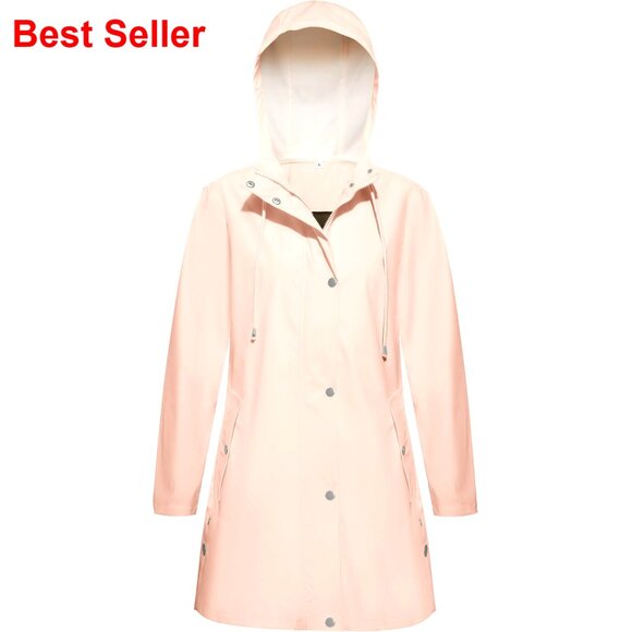Waterproof PU Raincoat with Hood Knee-Length Windbreaker Trench Coat